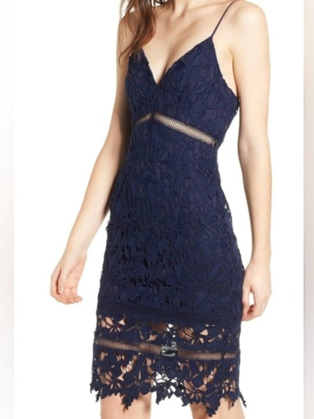 ASTR The Label | Navy Lace Cutout Midi Dress Small